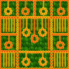 South Indian Backdrop: Texture of Banana leaf with marigold flower patterns