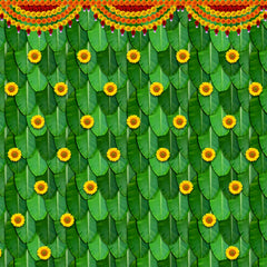 South Indian Backdrop: Texture of Banana Leaf with Sunflower